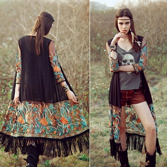 ️ Floral Embroidery Mesh Kimono Long Dus - Picture 4 of 5